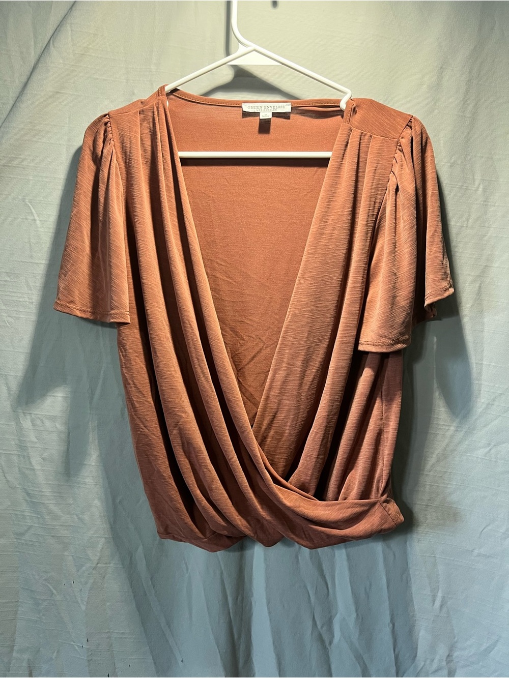Green Envelope Draped Crossover Blouse - Rust